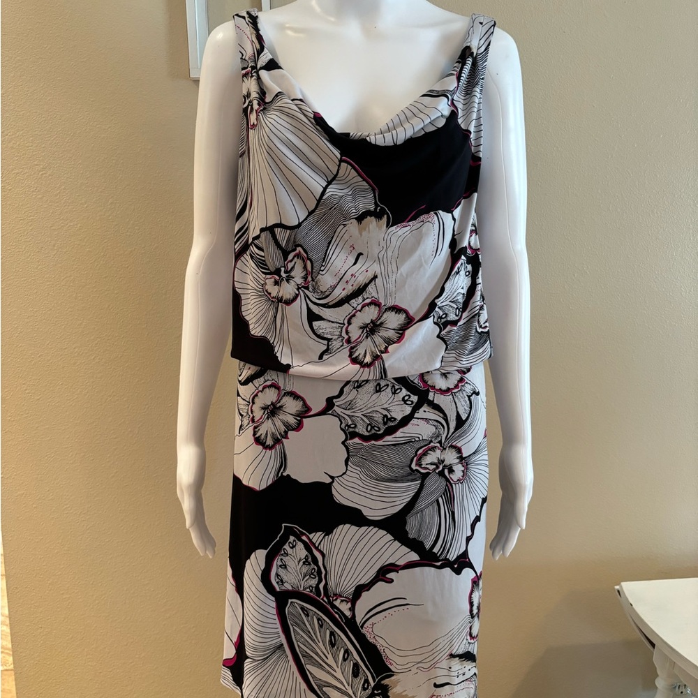 White House black market black floral cow neck dress XS